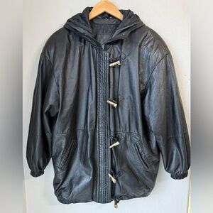 Vintage Jacqueline Ferrar Black Leather Jacket Women’s Size M Toggle Closure